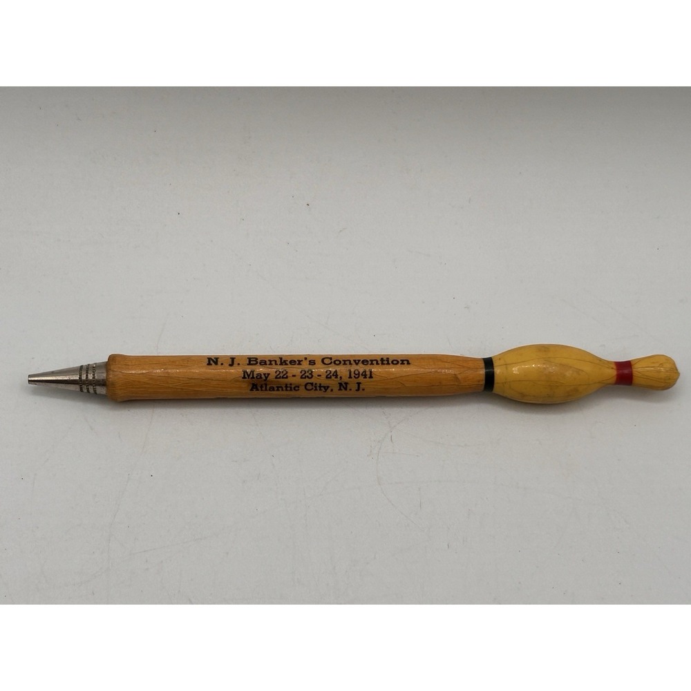 Vintage Wooden Bowling Pin Pen Atlantic City Bankers Convention